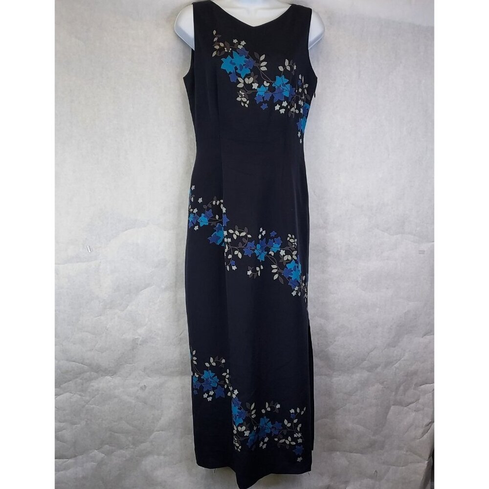 Vintage Silk Maxi Dress Women's 10 Floral Print Country Casuals 90s Artsy Boho